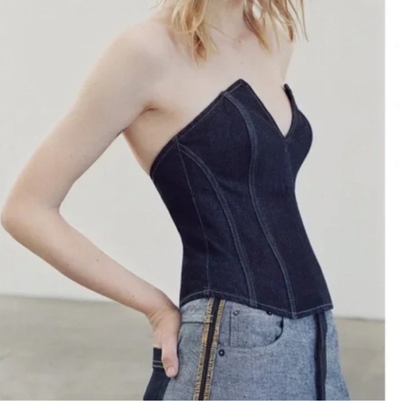 Zara SPLIT DENIM bustier CORSET in rinse - Picture 2 of 12
